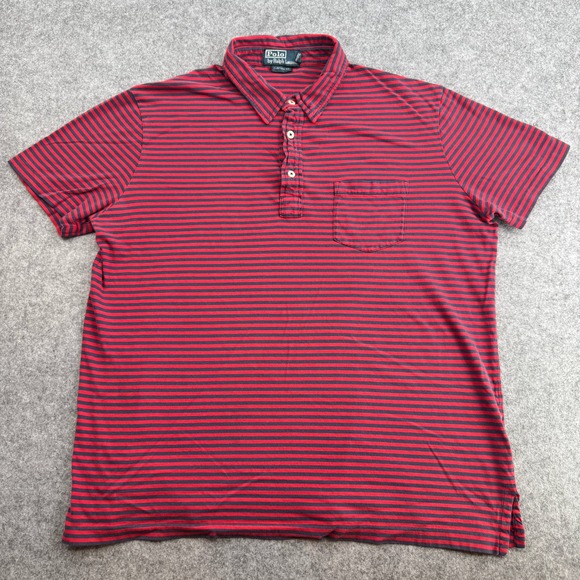 Polo by Ralph Lauren Other - Polo Ralph Lauren Mens Custom Fit Striped Pocket Polo Shirt Red Navy Blue Large